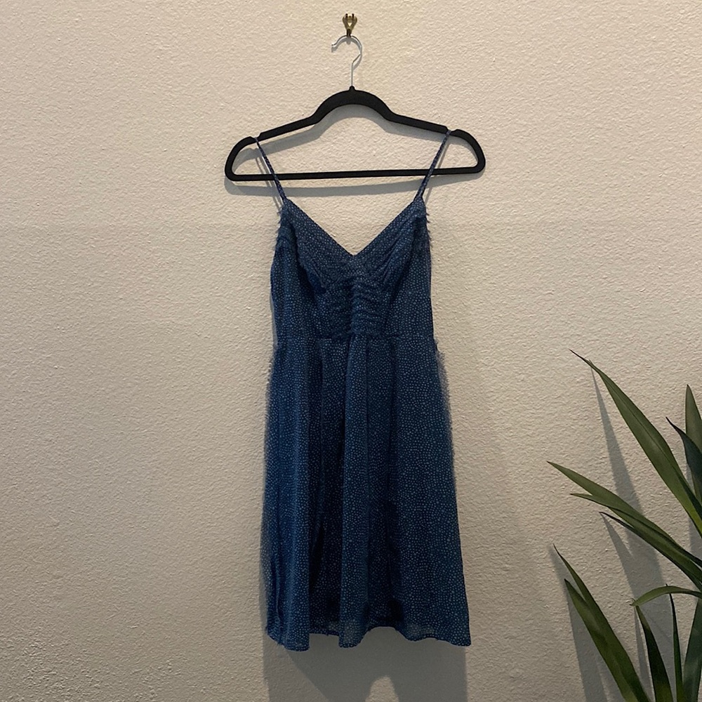 American Eagle Blue Dress with Eyelash Ruffle Design